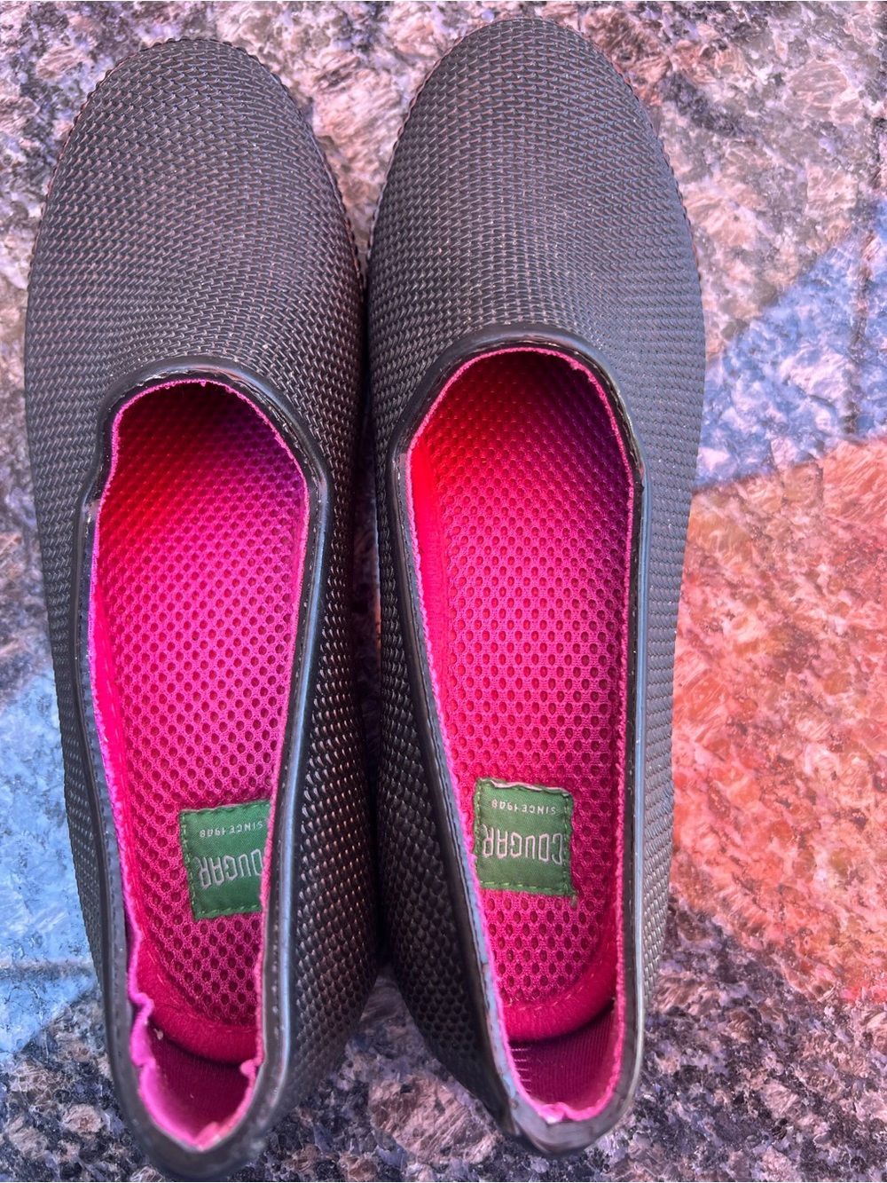 Cougar Black Slip-On Flats with Pink Interior size 8